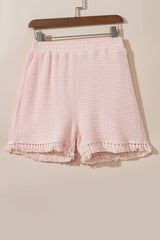 Pink Fringe Trim Textured Short Two Piece Set Short Sets JT's Designer Fashion