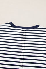 White Stripe Color Block Exposed Seam Loose Fit Sweatshirt Sweatshirts & Hoodies JT's Designer Fashion