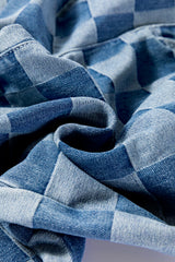 Dusk Blue Plus Size Checkered Seamed High Waist Wide Leg Jeans Plus Size Bottoms JT's Designer Fashion