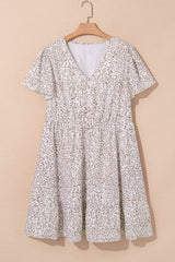 White Floral V Neck Ruffled Short Sleeve Plus Size Dress Plus Size Mini Dresses JT's Designer Fashion
