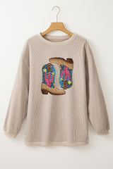 Smoke Gray Western Cowboy Boots Graphic Corded Loose Sweatshirt Graphic Sweatshirts JT's Designer Fashion