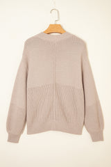 Parchment Mixed Texture Patchwork Knitted Puff Sleeve Sweater Sweaters JT's Designer Fashion