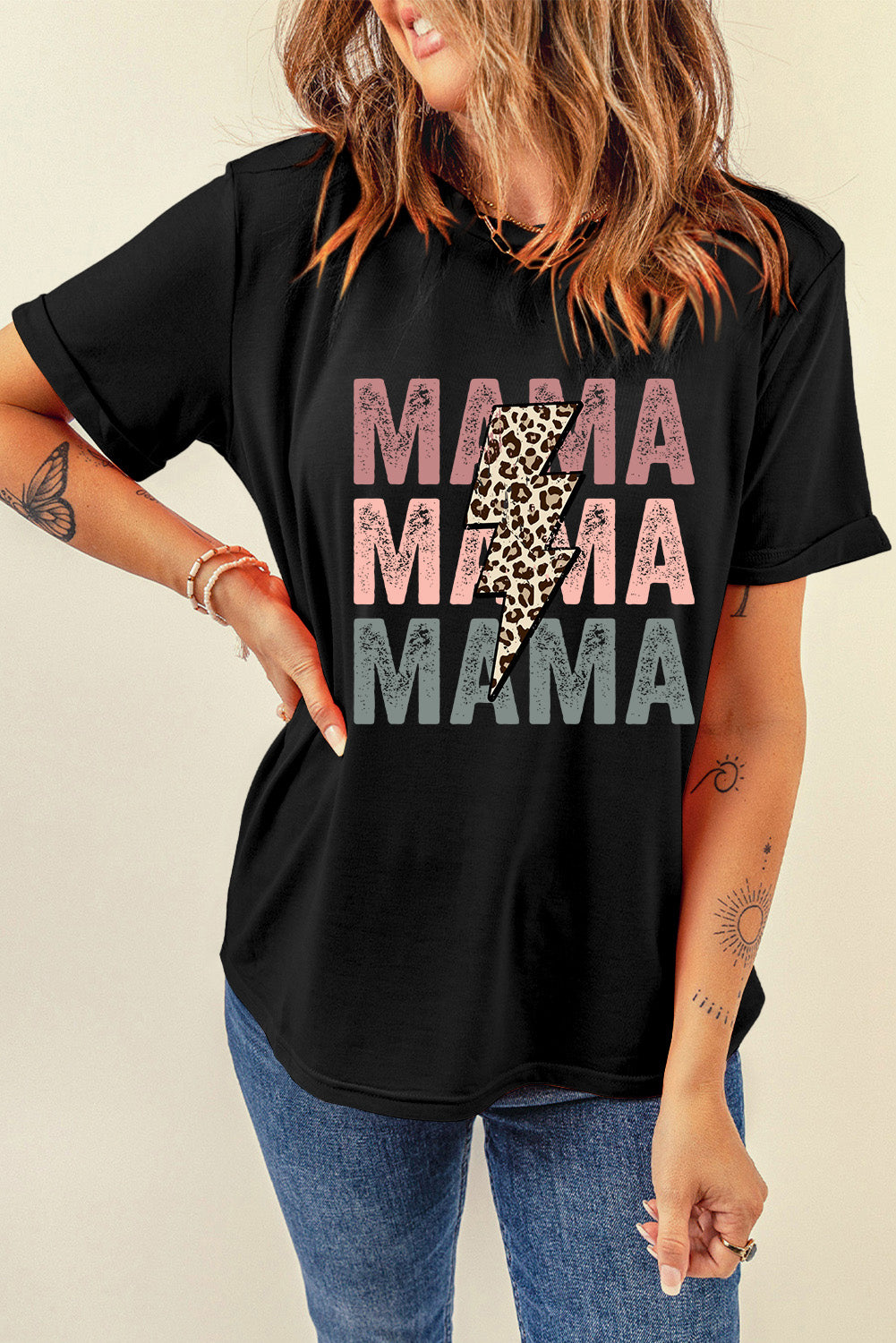 Black MAMA Bolt Graphic Tee Graphic Tees JT's Designer Fashion