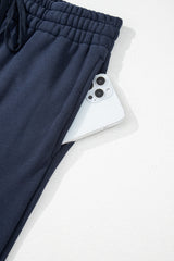 Navy Blue Solid Color Fleece Lined Drawstring Waist Casual Pants Pants & Culotte JT's Designer Fashion