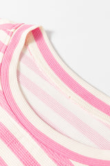 Rose Stripe Crew Neck T Shirt and Drawstring Shorts Set Short Sets JT's Designer Fashion