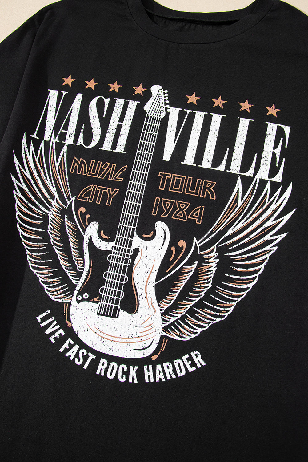 Black Nashville Guitar Print Crew Neck T Shirt Mini Dress T Shirt Dresses JT's Designer Fashion