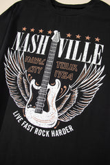 Black Nashville Guitar Print Crew Neck T Shirt Mini Dress T Shirt Dresses JT's Designer Fashion
