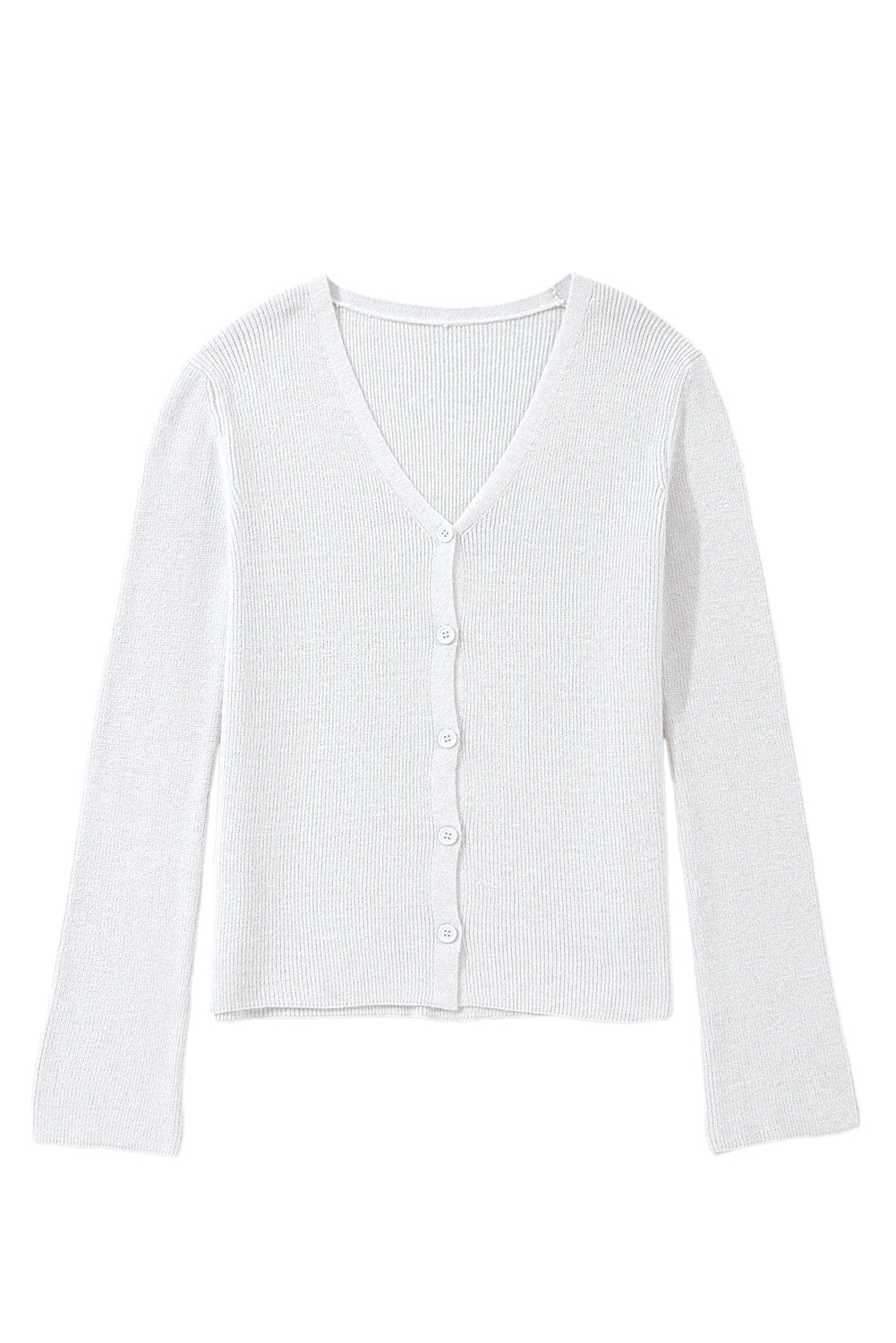White Lightweight Ribbed Knit Button Front V Neck Cardigan Cardigans JT's Designer Fashion