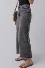 Dark Grey Denim Raw Hem Back Split High Waist Long Skirt Skirts & Petticoat JT's Designer Fashion