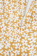 Yellow Floral Short Sleeve V Neck Frilly Tiered Mini Dress Floral Dresses JT's Designer Fashion