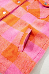 Orange Plaid Chest Pockets Button-up Turn Down Collar Jacket Jackets JT's Designer Fashion