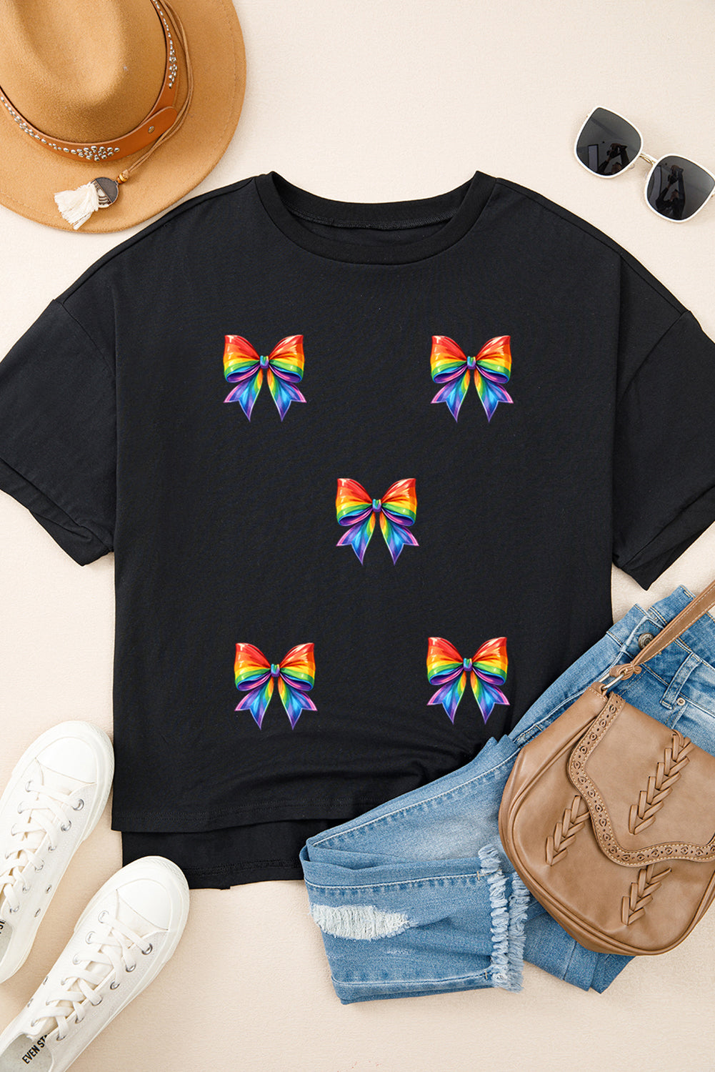 Black Pride Bow Print Oversize Cotton T Shirt Graphic Tees JT's Designer Fashion