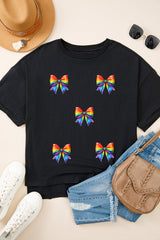 Black Pride Bow Print Oversize Cotton T Shirt Graphic Tees JT's Designer Fashion