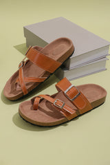 Camel Suede Adjustable Strap Toe Ring Outdoor Slippers Slippers JT's Designer Fashion