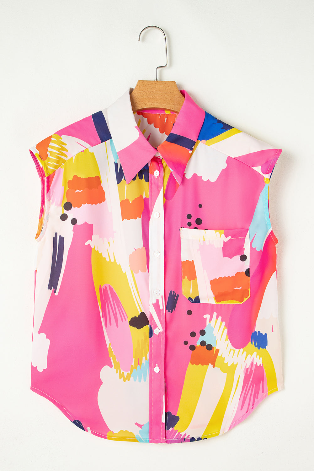 Multicolour Abstract Print Collared Cap Sleeve Casual Shirt Blouses & Shirts JT's Designer Fashion