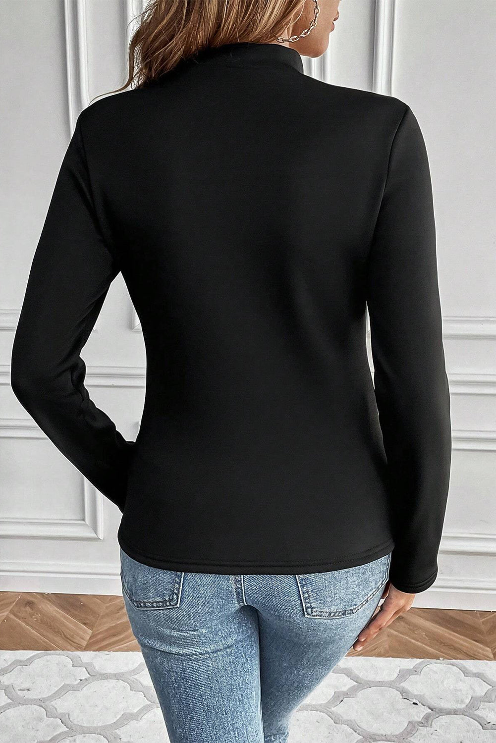 Black Mock Neck Thermal Lined Long Sleeve Tee Long Sleeve Tops JT's Designer Fashion