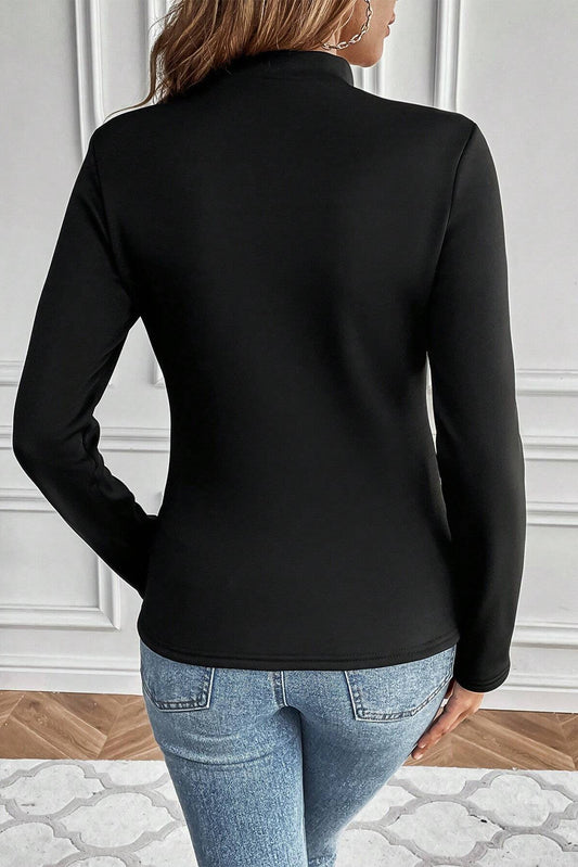 Black Mock Neck Thermal Lined Long Sleeve Tee Long Sleeve Tops JT's Designer Fashion