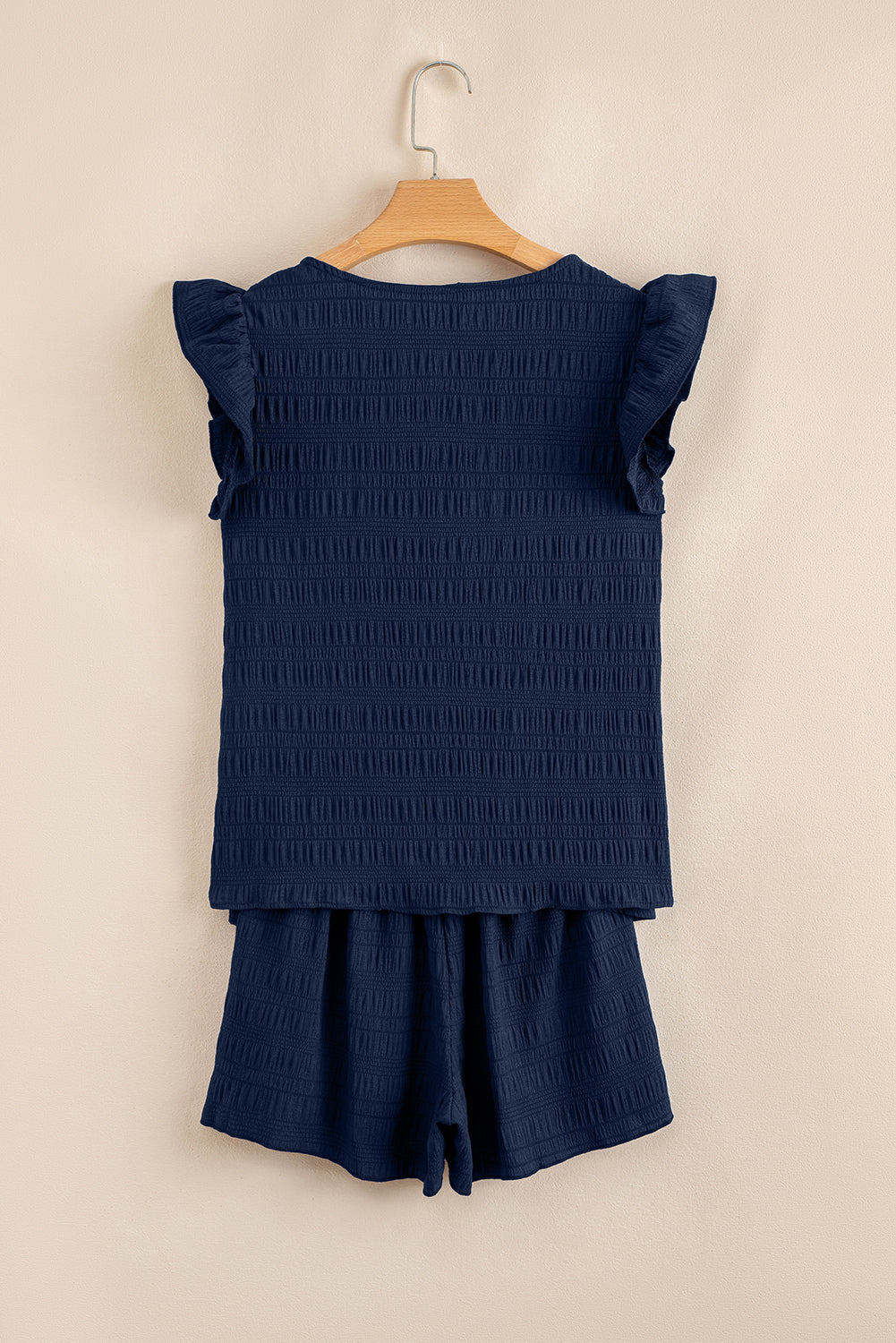 Dirty blue Textured Square Neck Top and Shirred High Waist Shorts Set Short Sets JT's Designer Fashion