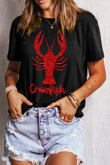 Black Shimmering Crawfish Graphic Tee Graphic Tees JT's Designer Fashion