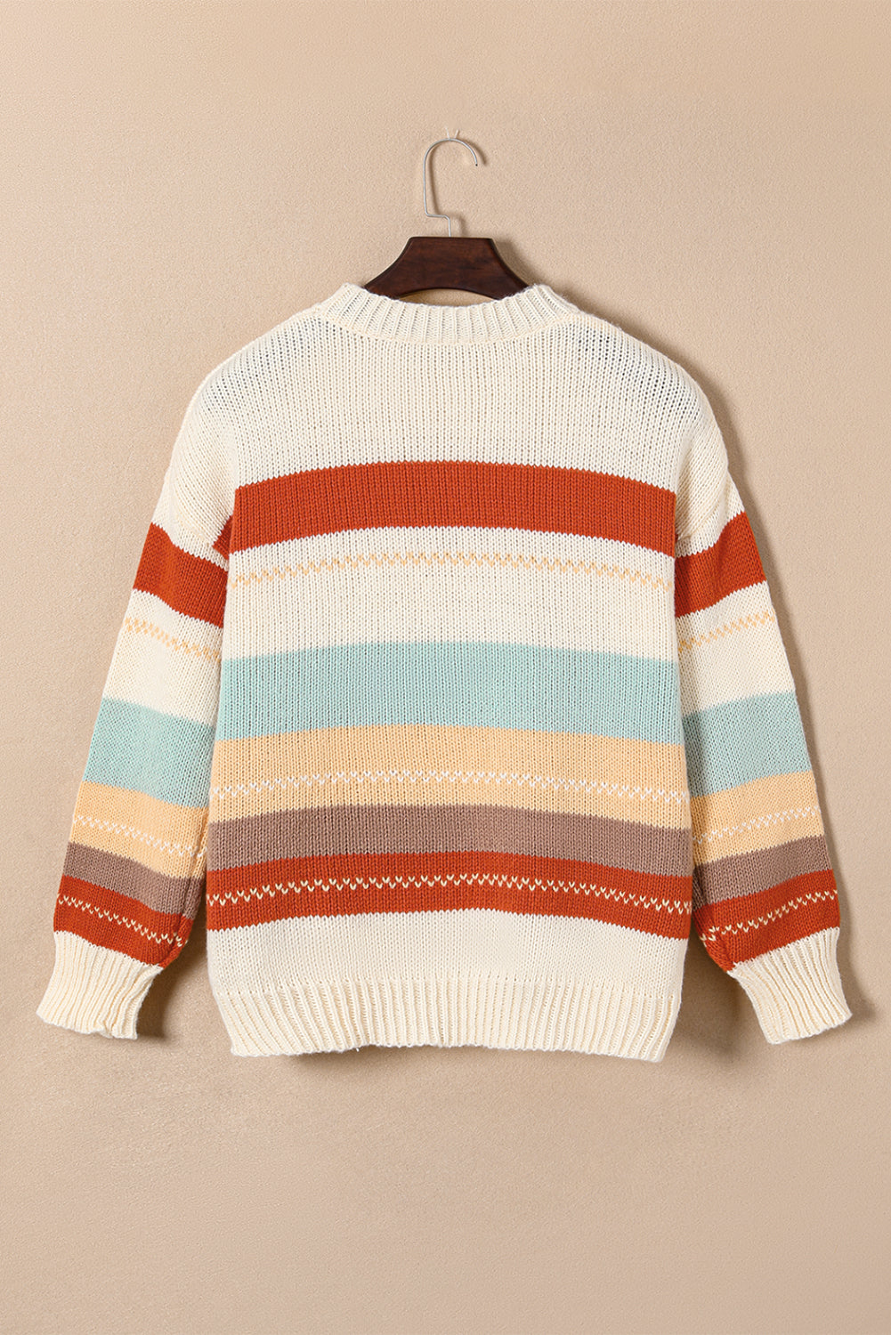 Crew Neck Drop-shoulder Striped Color Block Sweater Sweaters & Cardigans JT's Designer Fashion