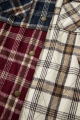 Red Mixed Plaid Patchwork Retro Shacket Plaid Shackets JT's Designer Fashion