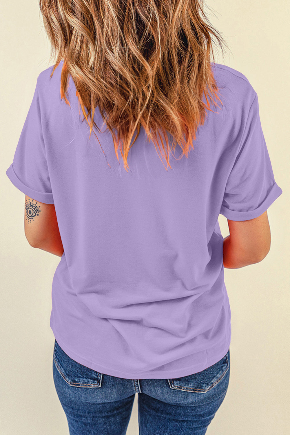 Wisteria Celebrative Easter Eggs Bow Print Casual T Shirt Graphic Tees JT's Designer Fashion