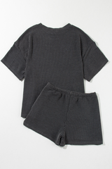 Carbon Grey Sequin Boots Patched Twisted Ribbed Short 2pcs Outfit Graphic Sets JT's Designer Fashion