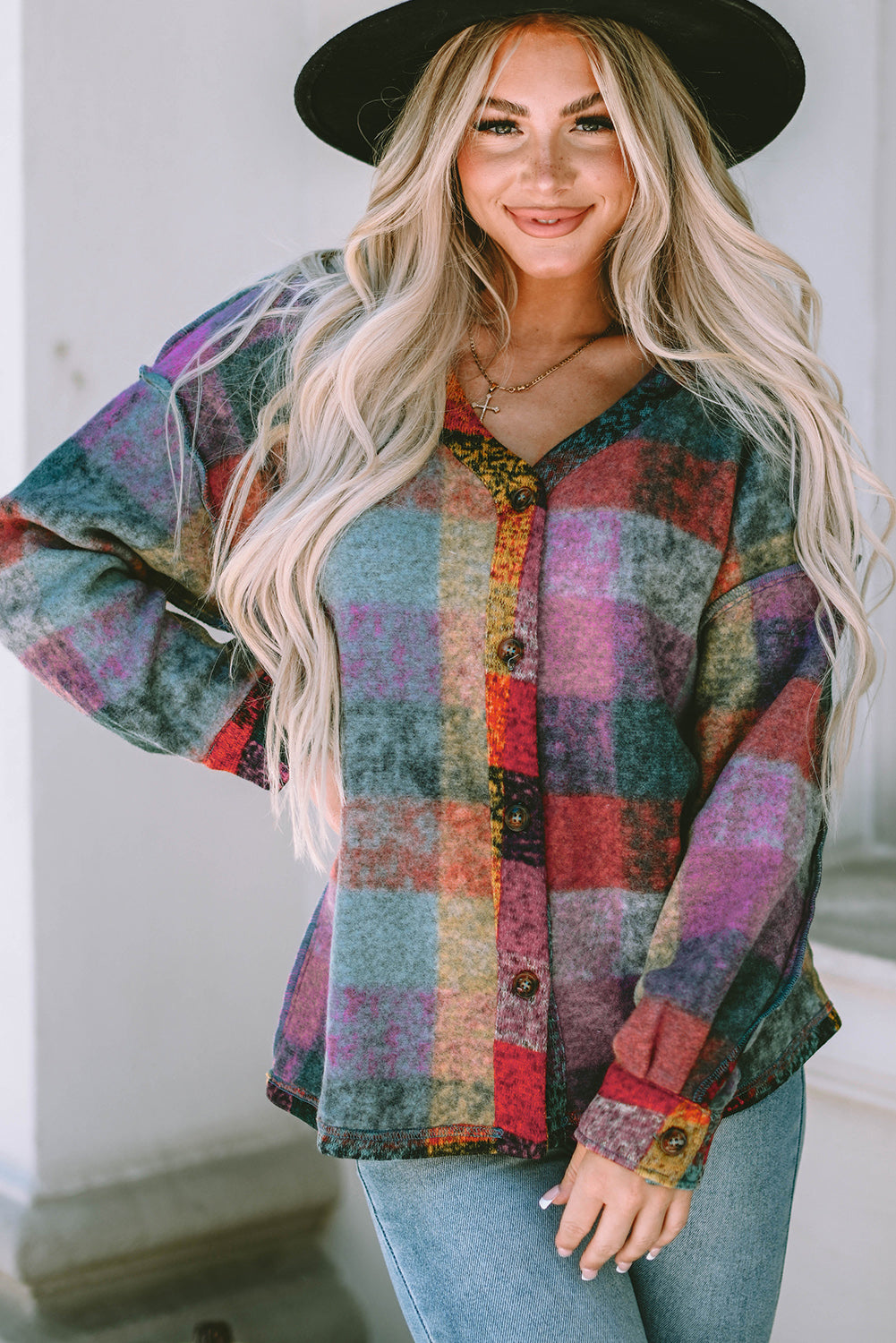 Multicolor Brushed Checked Western Buttoned Jacket Jackets JT's Designer Fashion