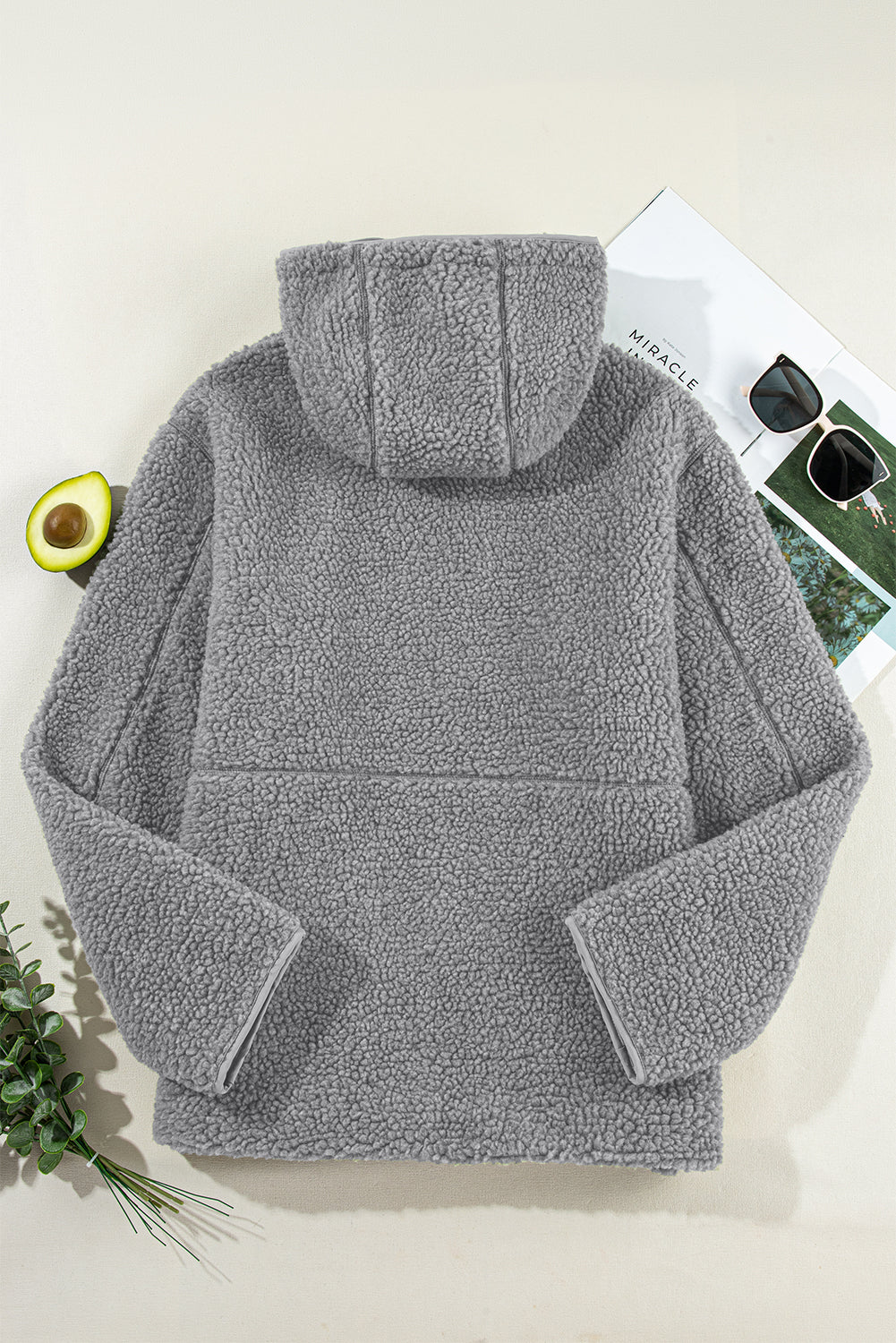 Medium Grey Fleece Zip Up Drawstring Hooded Pocketed Jacket Jackets JT's Designer Fashion