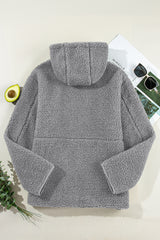 Medium Grey Fleece Zip Up Drawstring Hooded Pocketed Jacket Jackets JT's Designer Fashion