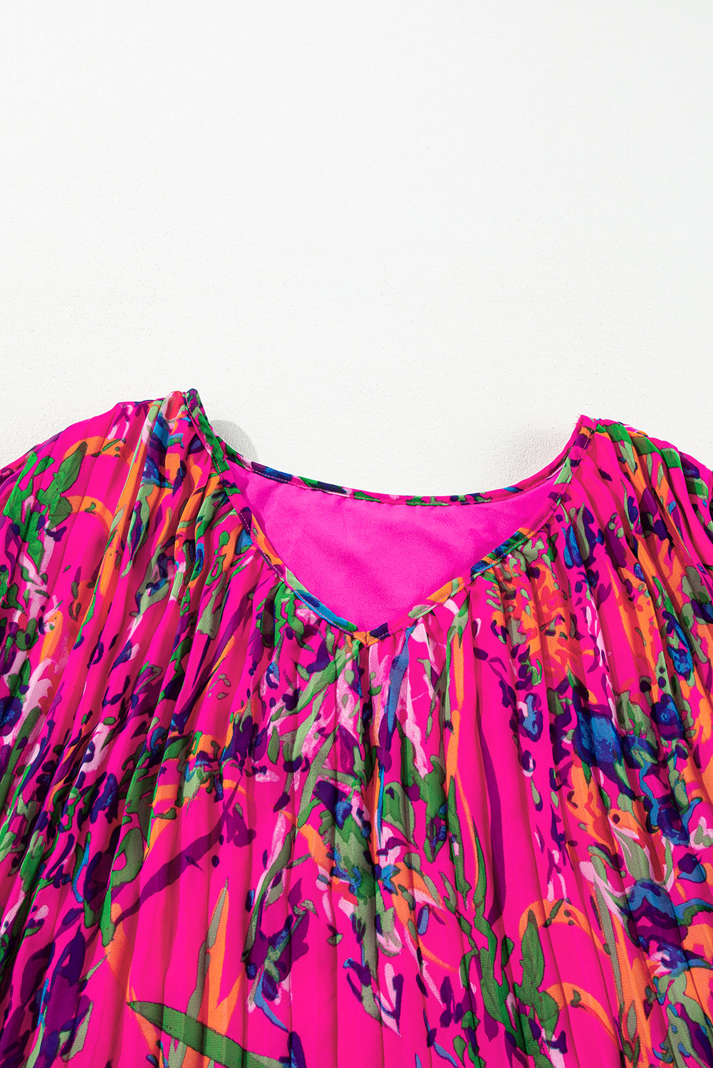 Rose Plus Size Abstract Floral Print Pleated Loose Dress Plus Size Mini Dresses JT's Designer Fashion