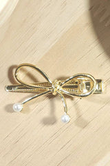 Gold Bow Knot Pearl Decor Plated Alloy Hair Clip Headwear JT's Designer Fashion