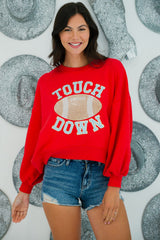 Fiery Red TOUCH DOWN Football Graphic Pullover Sweatshirt Sweatshirts & Hoodies JT's Designer Fashion