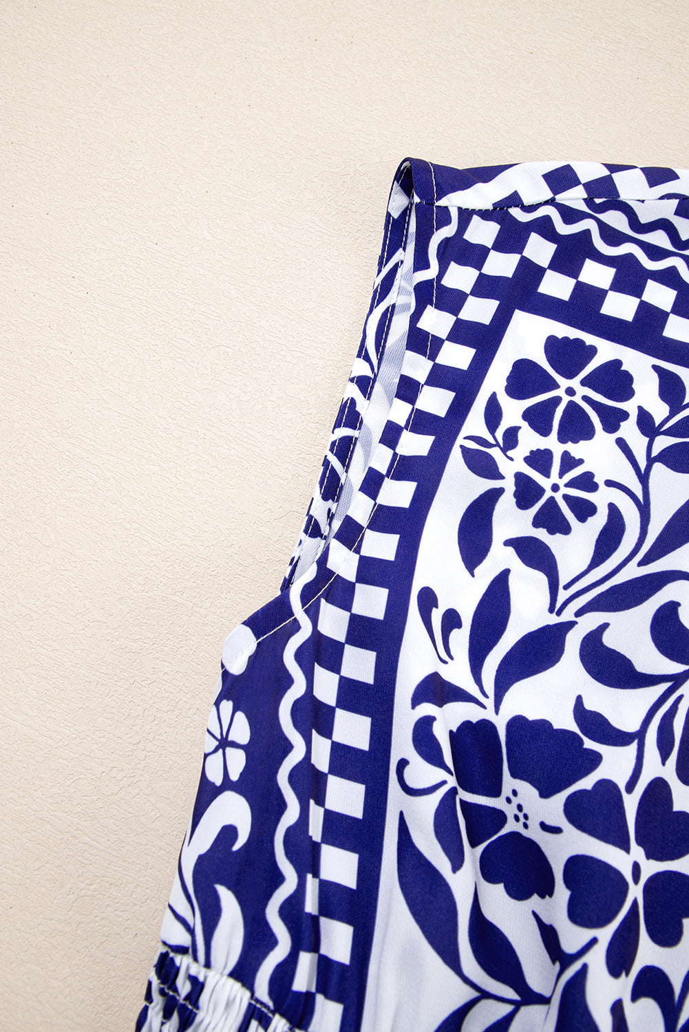Dirty blue Shirred Waist V Neck Sleeveless Floral Print Long Dress Dresses JT's Designer Fashion