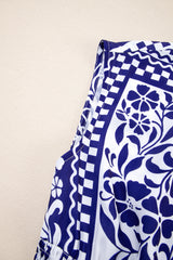 Dirty blue Shirred Waist V Neck Sleeveless Floral Print Long Dress Dresses JT's Designer Fashion
