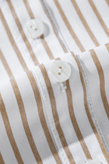 Khaki Stripe Long Sleeve Button Up Mini Shirt Dress Mini Dresses JT's Designer Fashion