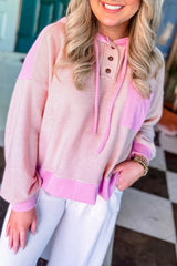 Light Pink Corded Colorblock Patch Pocket Drawstring Hoodie Sweatshirts & Hoodies JT's Designer Fashion