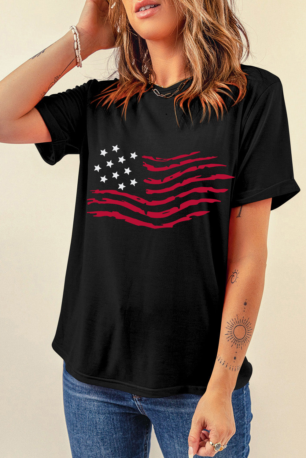 Black American Flag Graphic Crew Neck T Shirt Graphic Tees JT's Designer Fashion
