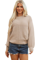 Parchment Mixed Texture Patchwork Knitted Puff Sleeve Sweater Sweaters JT's Designer Fashion