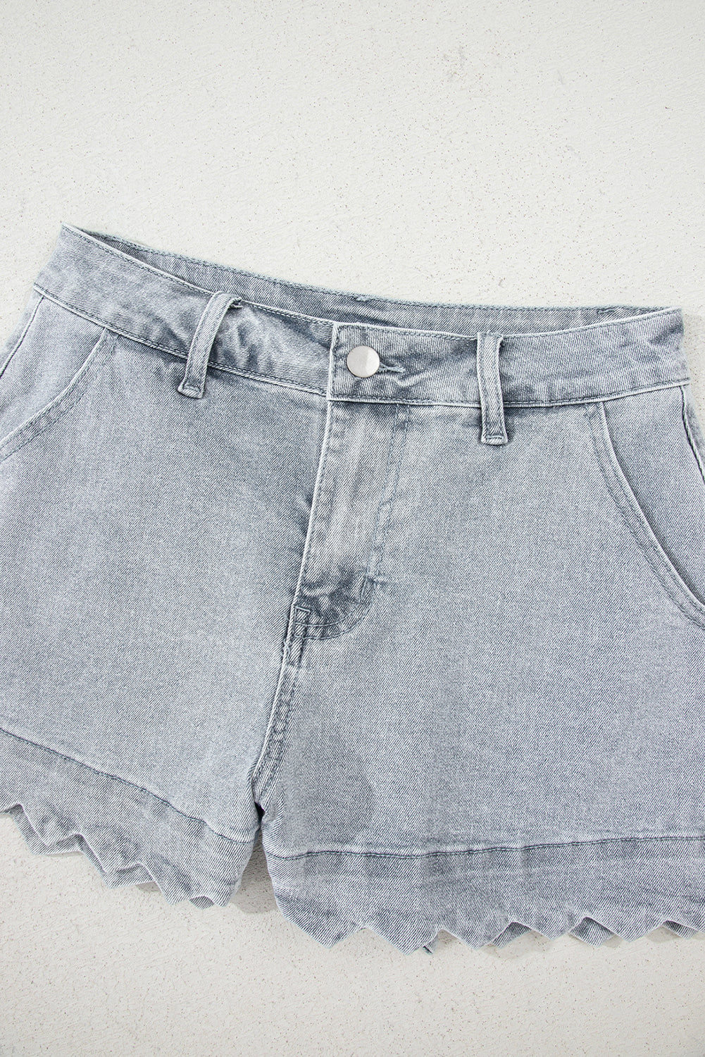 Dusk Blue Scalloped Hemline Acid Wash High Waist Denim Shorts Denim Shorts JT's Designer Fashion