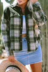 Blackish Green Snap Buttons Colorblock Plaid Shacket Plaid Shackets JT's Designer Fashion