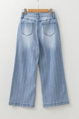 Beau Blue Multi Buttons Pinstripe Wide Leg Jeans Jeans JT's Designer Fashion