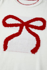 White Bow Pattern Contrast Trim Christmas Loose Graphic Sweater Sweaters JT's Designer Fashion