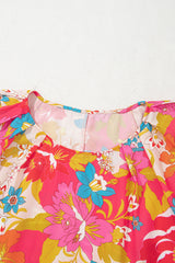 Pink Floral Print Bubble Short Sleeve Dress Floral Dresses JT's Designer Fashion