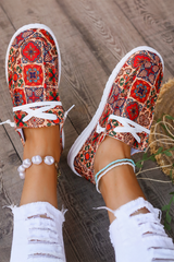 Fiery Red Western Printed Lacing Flat Slip On Shoes Women's Shoes JT's Designer Fashion