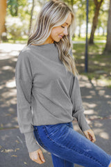 Gray Ribbed Zip Knit Top Long Sleeve Tops JT's Designer Fashion
