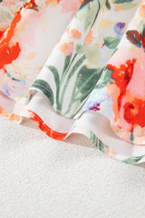 Pink Floral Double Ruffle Sleeve V Neck High Waist Mini Dress Floral Dresses JT's Designer Fashion