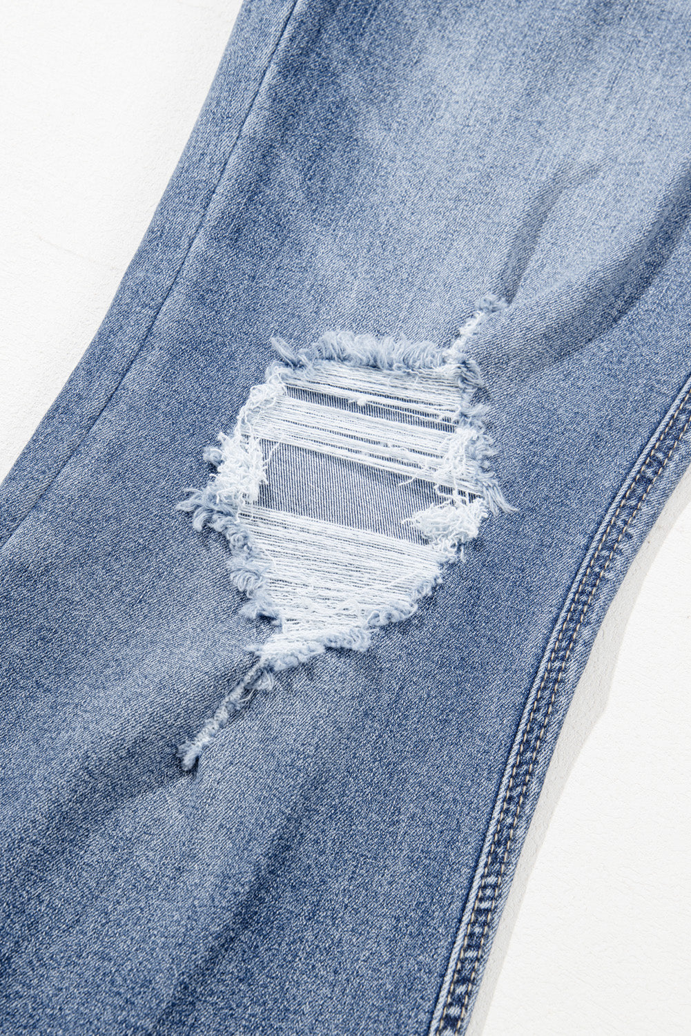 Dusk Blue High Rise Ripped Distressed Hem Flared Jeans Jeans JT's Designer Fashion