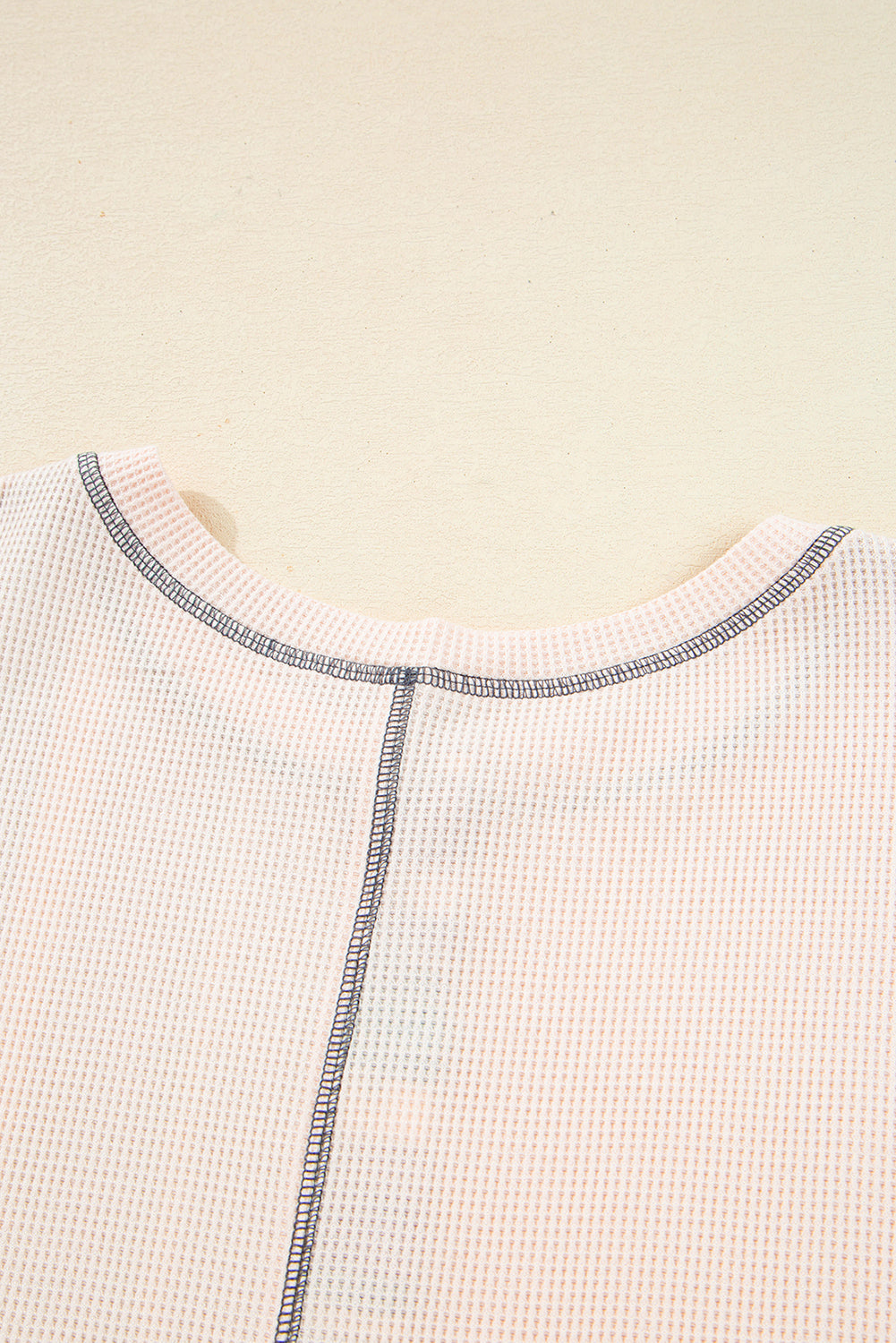 Beige Striped Waffle Patchwork Exposed Seam Raw Edge Casual Knit Top Blouses & Shirts JT's Designer Fashion