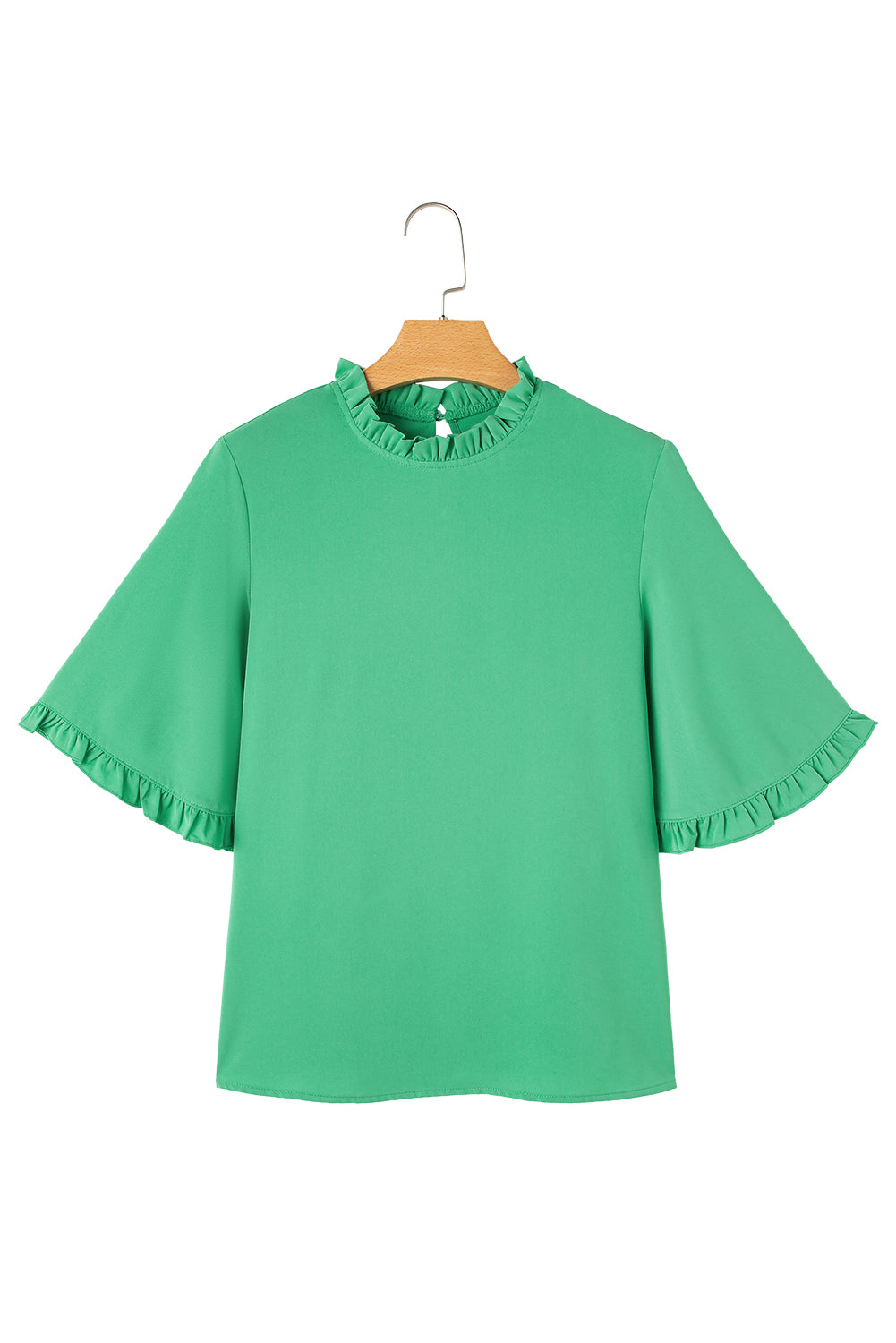 Green Frilly Round Neck Wide Half Sleeve Blouse Blouses & Shirts JT's Designer Fashion
